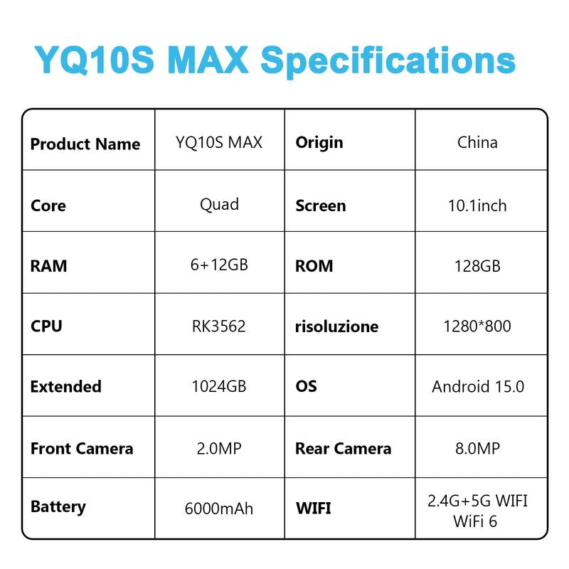 PEICHENG 10.1" Android 15 Tablet 18GB RAM 128GB Storage